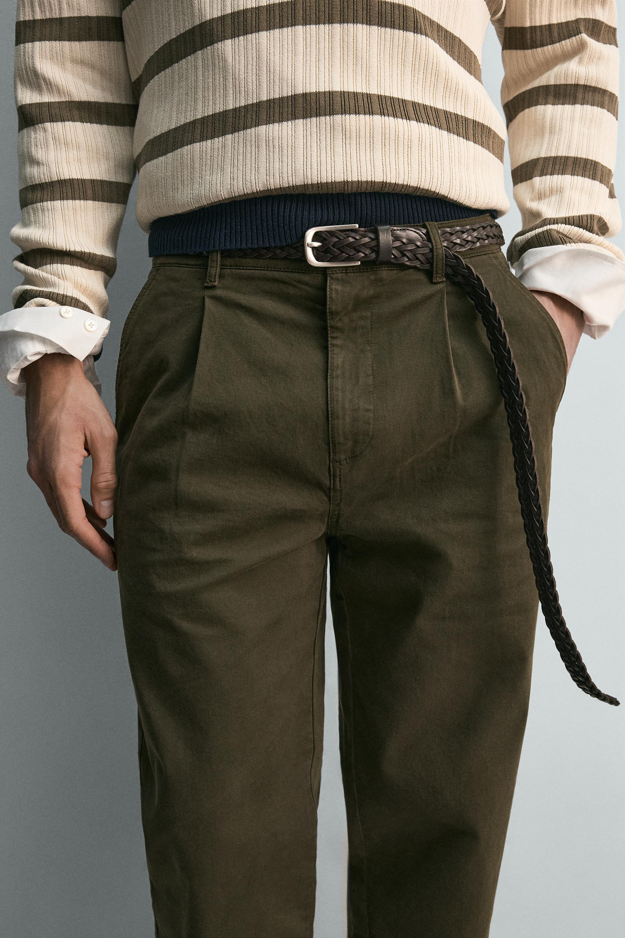 PLEATED CHINO PANTS - Green | ZARA United States PLEATED CHINO PANTS - Green | ZARA United States