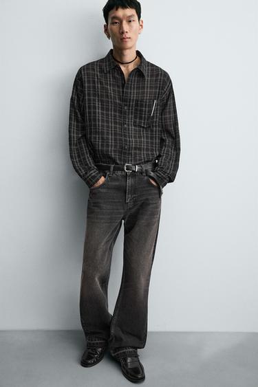 TEXTURED CHECK SHIRT - Black by Zara - Image 4