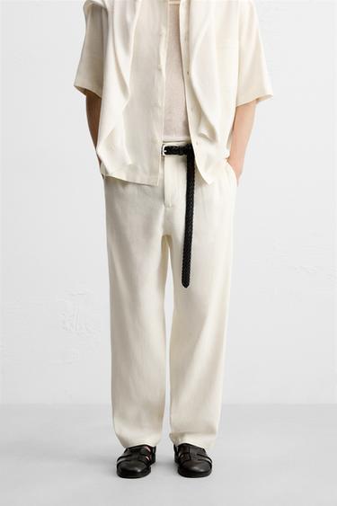 VISCOSE-JUTE TROUSERS - White by Zara