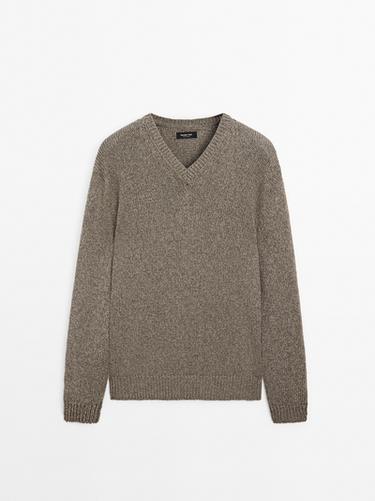 Zara Melange knit V-neck sweater - Light brown