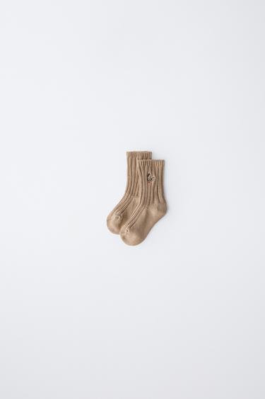 EMBROIDERED KNIT SOCKS - Sand by Zara