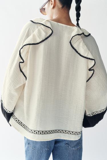 BLOUSE À VOLUME ET VOLANTS - Écru / Noir de Zara - Image 5