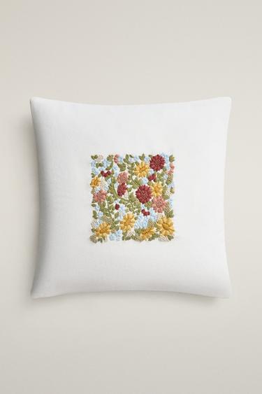 CUSHION COVER WITH FLORAL EMBROIDERY - Oyster-white by Zara - Image 0