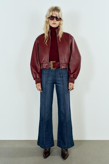 CROPPED SHOULDER PAD BOMBER JACKET — Red 2