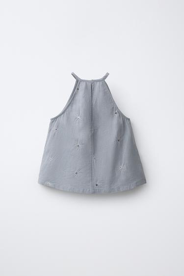 COTTON & LINEN HALTER SEQUIN TOP - Grey / Blue by Zara - Image 1