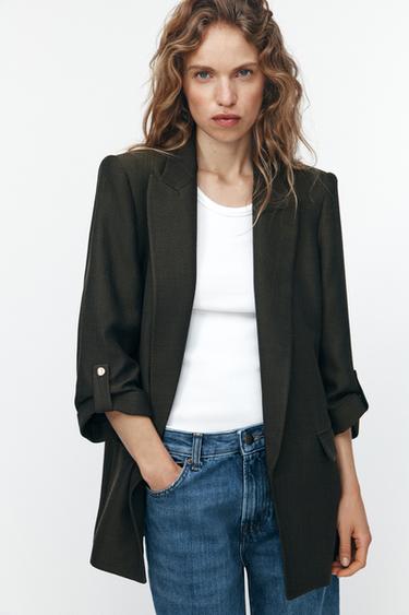 BLAZER MANGA REMANGADA - Khaki oscuro de Zara
