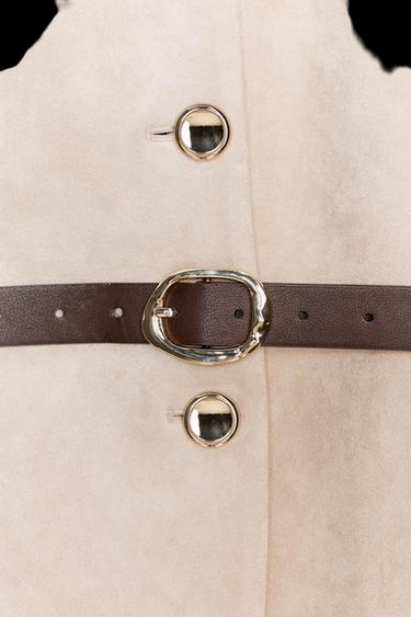 FAUX SUEDE BLAZER WITH BELT - Sand by Zara