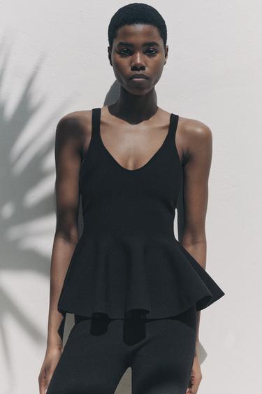 Zara RUFFLED KNIT TOP - Black - Image 0