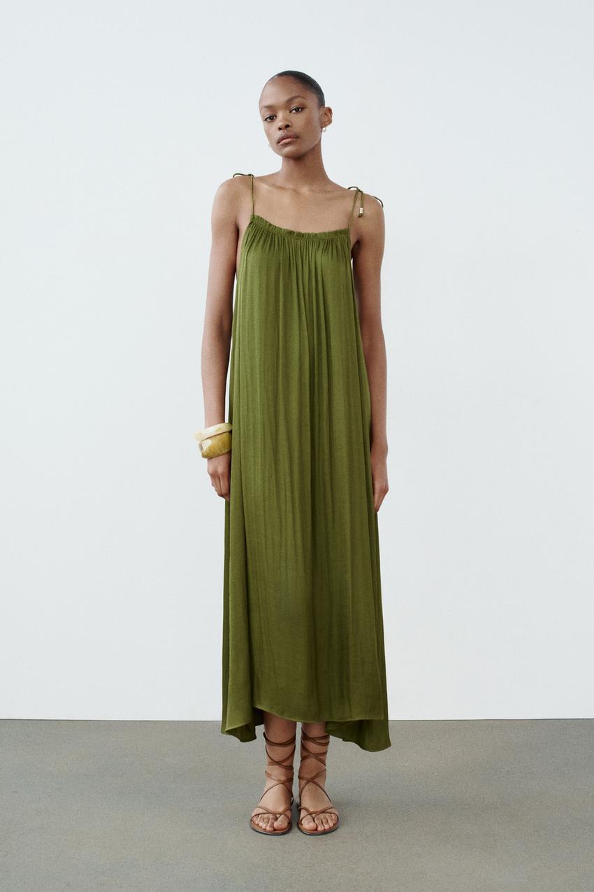 BEADED SATIN EFFECT DRESS - Green | ZARA United States 