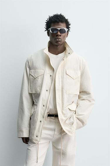 Zara 科技布料口袋絎縫夾克 - 淺米色
