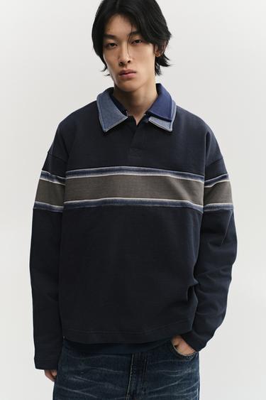 STRIPED SPRAY PRINT POLO SHIRT - Dark navy by Zara