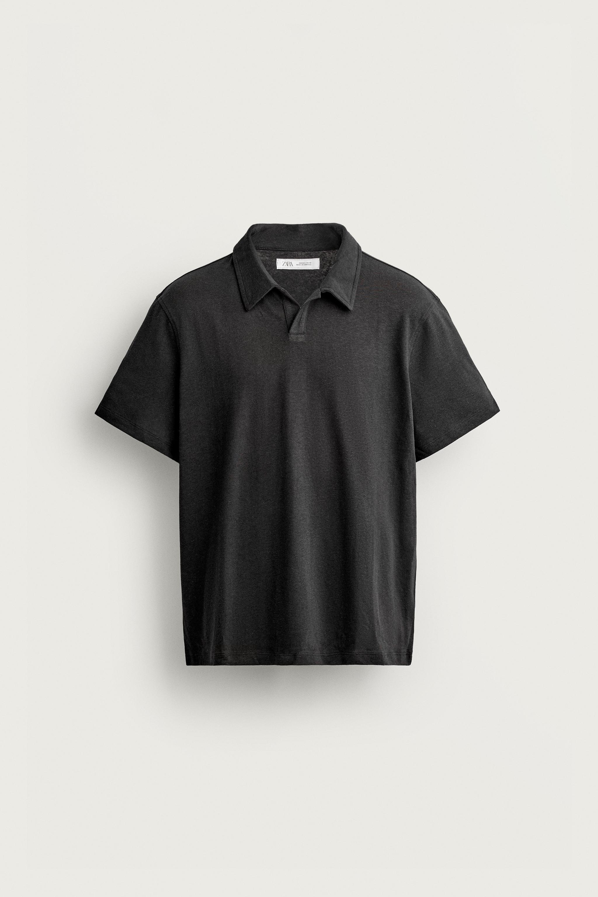 LINEN-COTTON REGULAR FIT POLO SHIRT — Dark anthracite