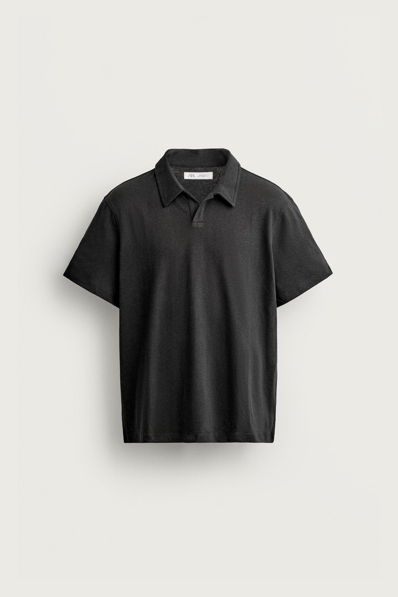 LINEN-COTTON REGULAR FIT POLO SHIRT — Dark anthracite