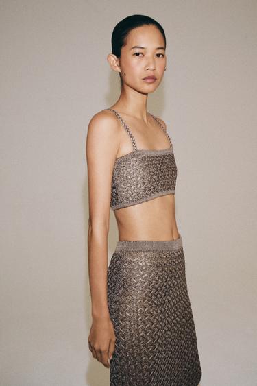 GEVLOCHTEN MIDIROK VAN TRICOT - bruin-nerts van Zara