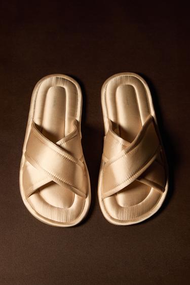 SATIN CRISS-CROSS SLIPPERS - Golden by Zara - Image 0