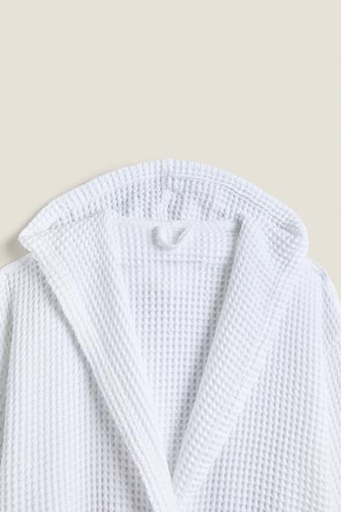COTTON WAFFLE-TEXTURE BATHROBE — White 2