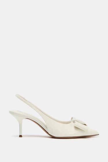FAUX PATENT SLINGBACK HEELS WITH BOW - White by Zara