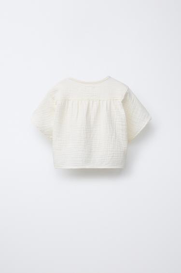 CHEMISE TEXTURÉE AVEC POCHE ET CŒUR - Écru de Zara - Image 1