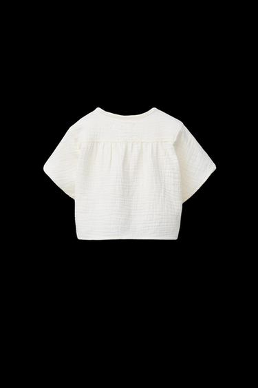 Zara TEXTURED HEART POCKET SHIRT - Ecru