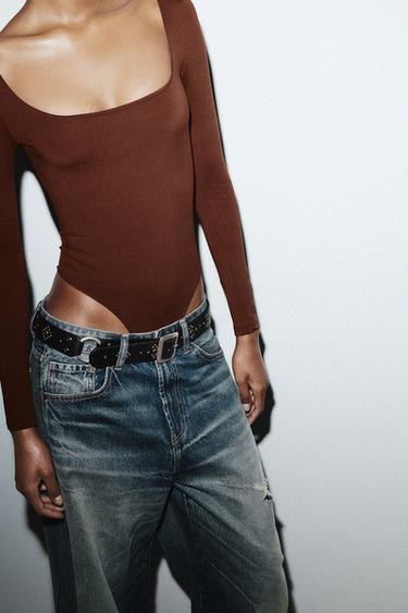БОДИ ОТ ПОЛИАМИД С КВАДРАТНО ДЕКОЛТЕ - Шоколад от Zara