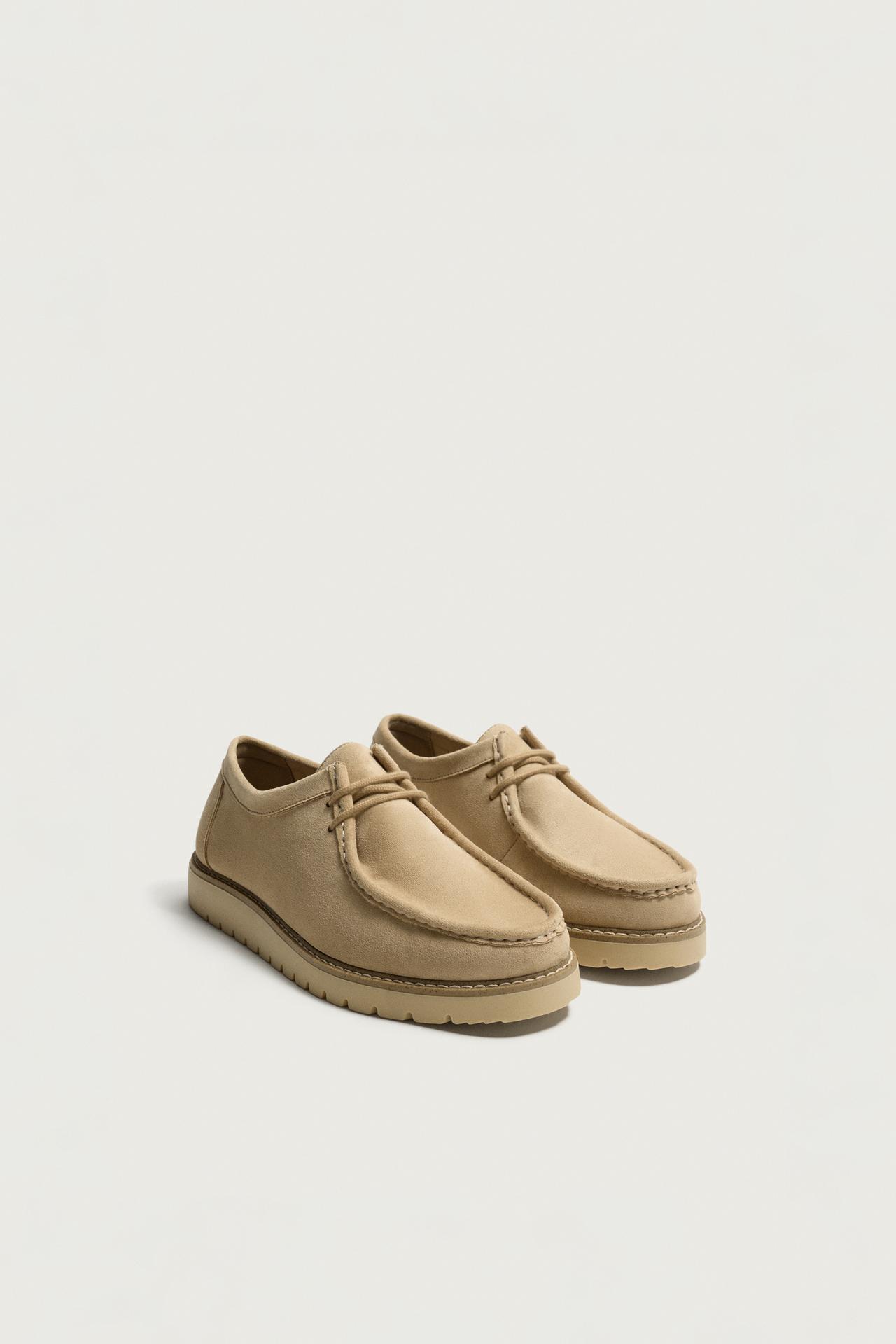 APRON-TOE LACE-UP SHOES — Beige