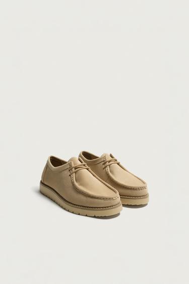 APRON-TOE LACE-UP SHOES — Beige 1