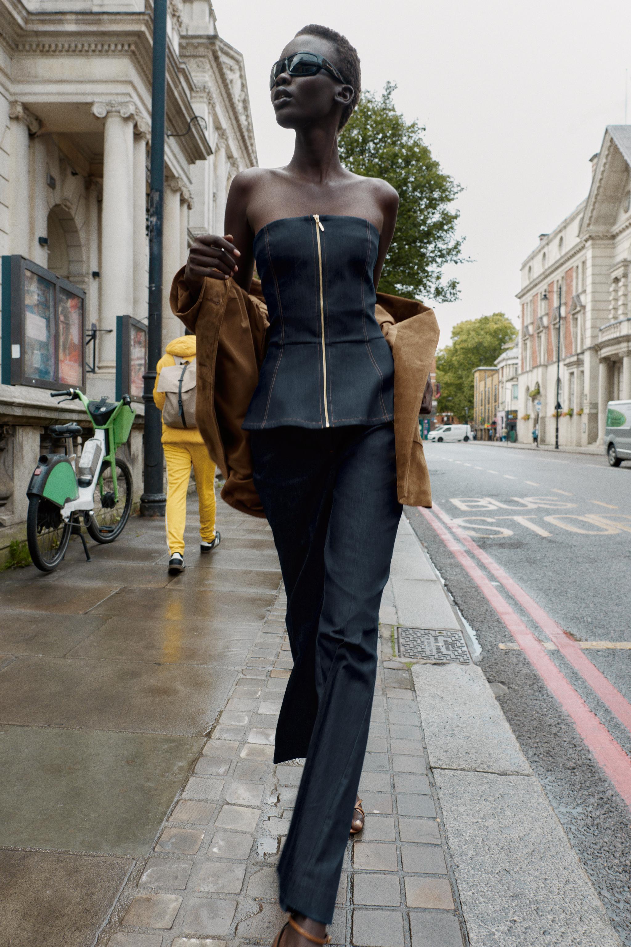 ZARA TOPZ1975デニムストラップ S新品タグ付き TOP Z1975 デニム ストラップ - ミディアムブルー | ZARA Japan