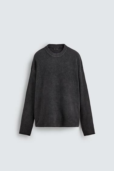 Zara WAFFLE TEXTURED SWEATER - Faded navy