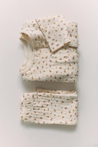 Zara 花卉印花外套、連身衣和內搭褲套裝 - 裸色