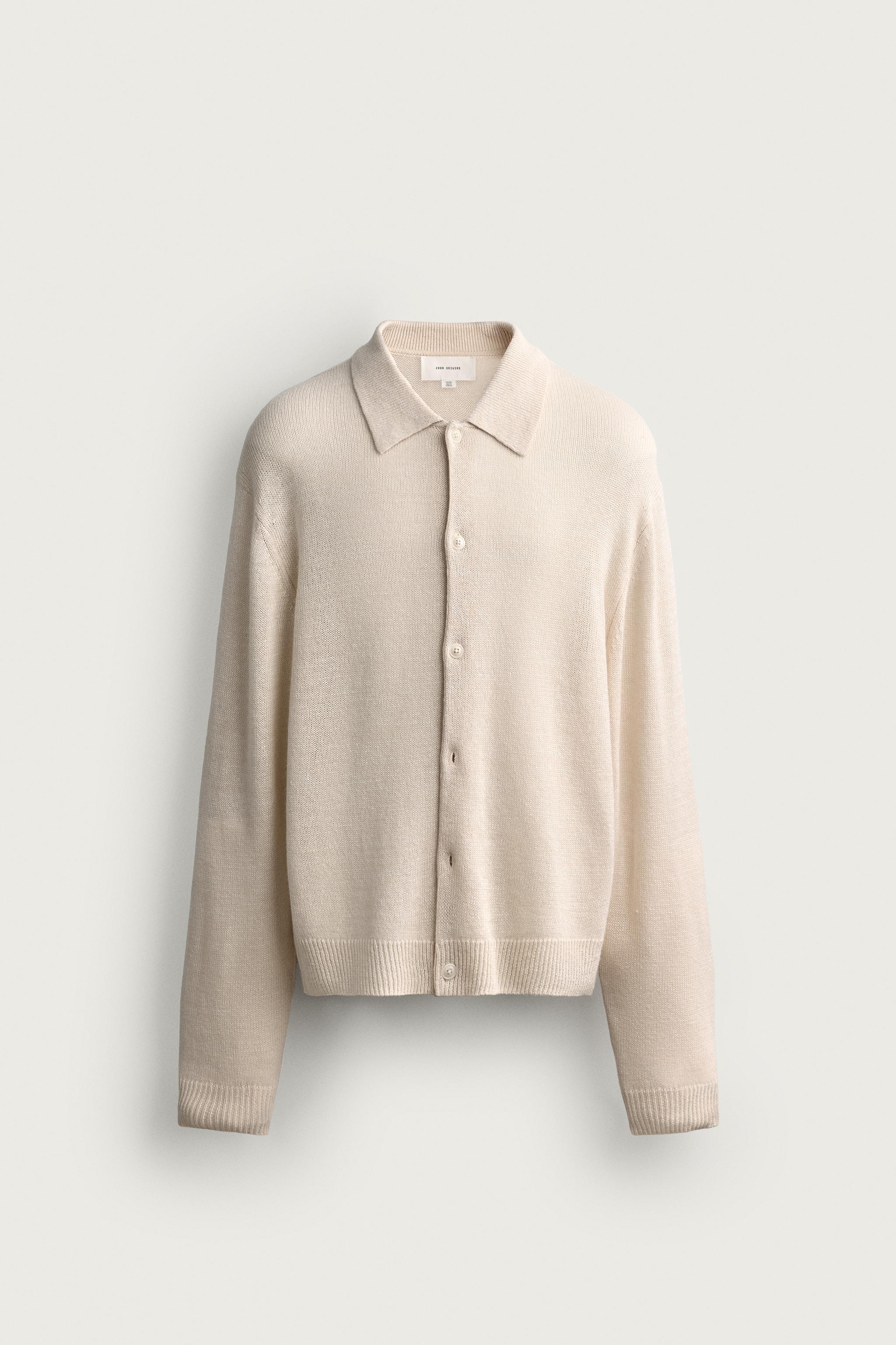 LINEN AND CASHMERE REGULAR-FIT CARDIGAN — Ecru