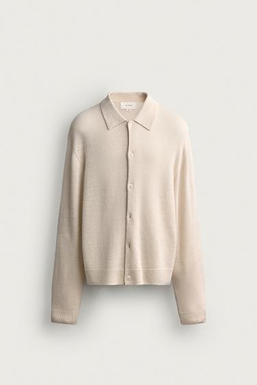 Zara LINEN AND CASHMERE REGULAR-FIT CARDIGAN - Ecru