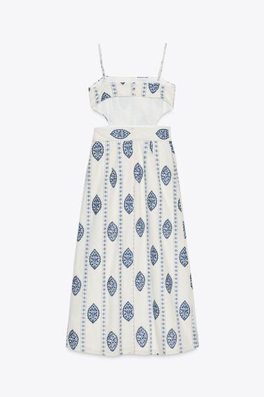 ROBE MI-LONGUE BRODÉE AJOURÉE - Écru / Bleu de Zara - Image 8