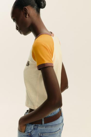 T-SHIRT INSCRIPTION CÔTELÉ - blanc-orange de Zara - Image 3