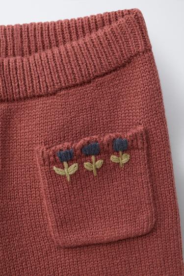 EMBROIDERED FLORAL KNIT TROUSERS - Clay by Zara - Image 2