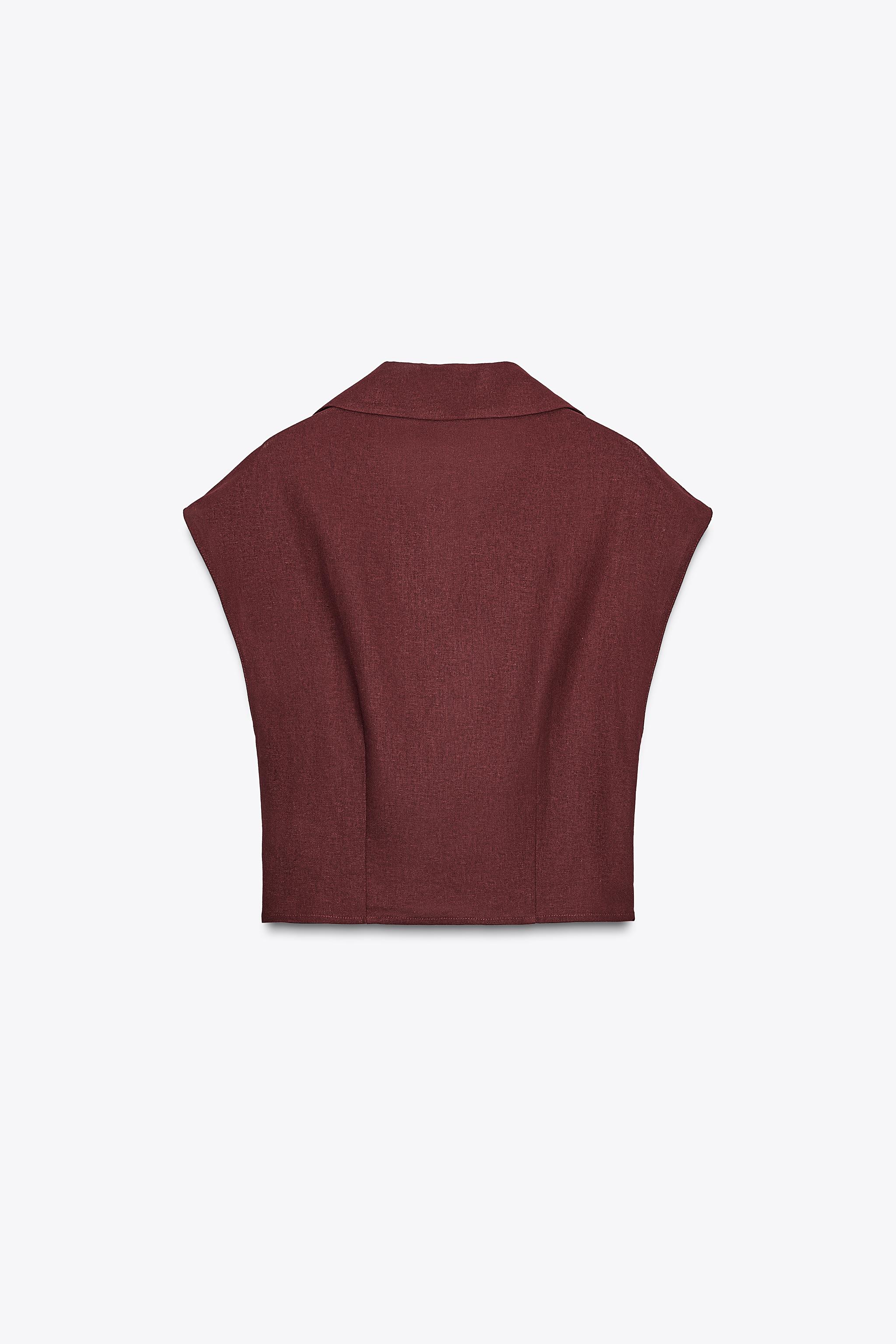トップス lenlen LINEN WRAP TOP - Maroon | ZARA United States