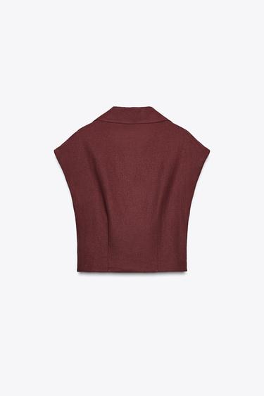 TOP CROISÉ EN LIN - Grenat de Zara - Image 3