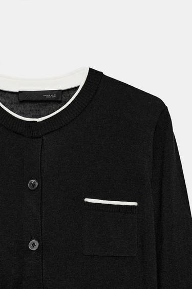 DOUBLE-LAYER KNIT JACKET - Black / White by Zara - Image 8