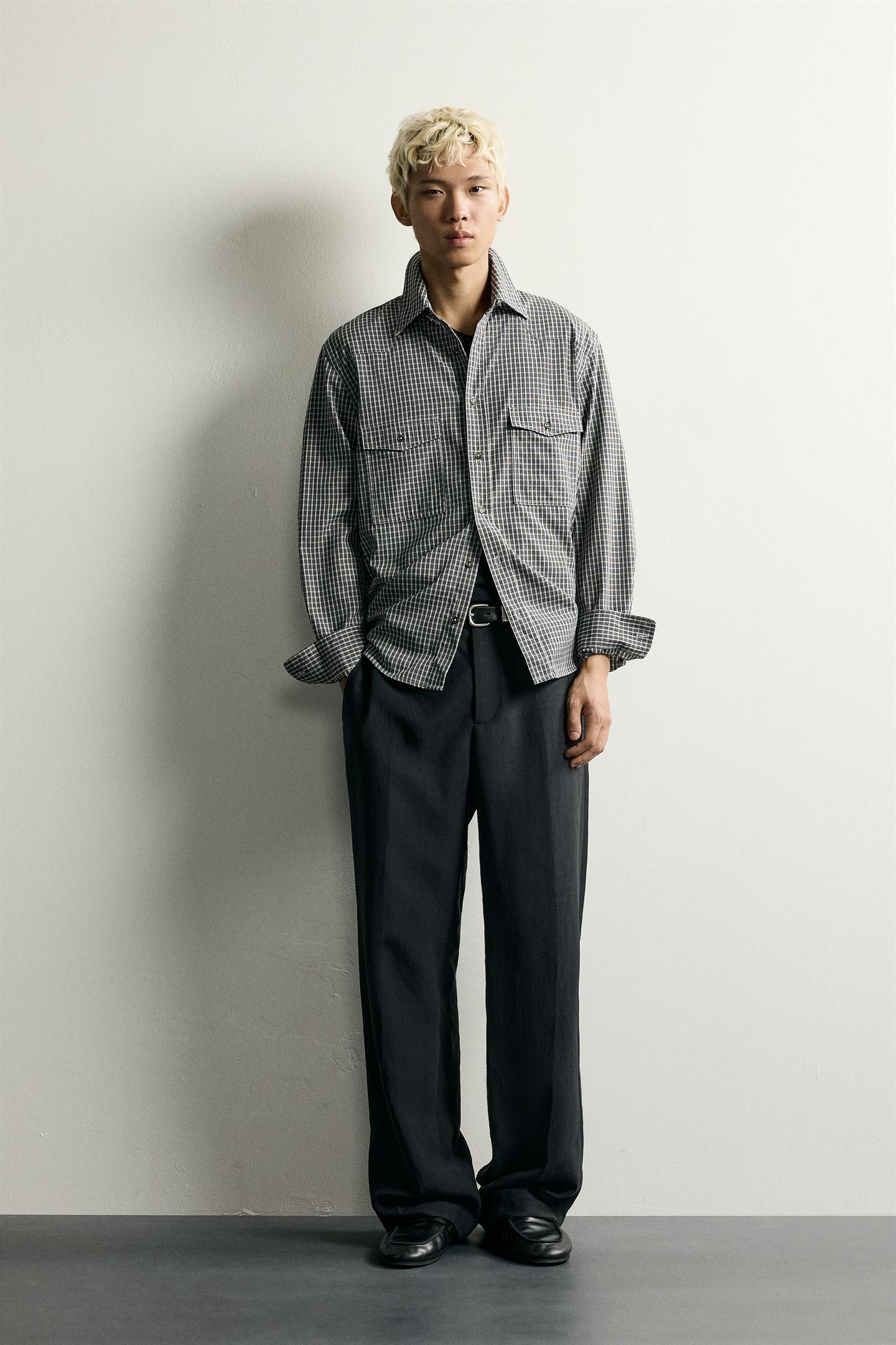 Мужская рубашка Zara Relaxed Fit Plaid, цвет: Тёмно-синий / Белый