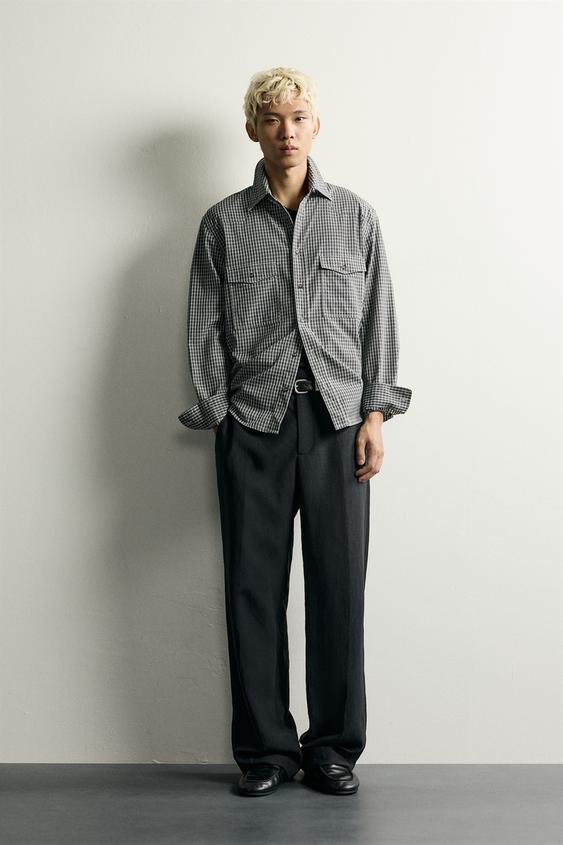 CAMISA RELAXED FIT CUADROS - Marino / Blanco de Zara - Imagen 0