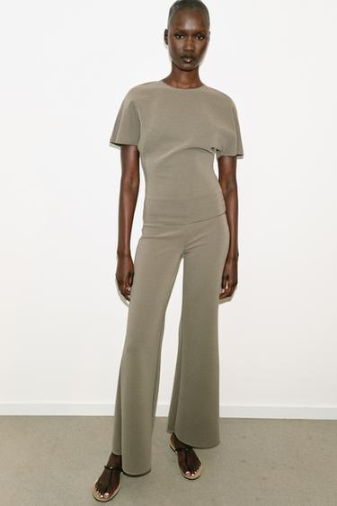 STRETCH WIDE-LEG TROUSERS - Khaki by Zara