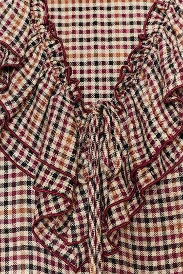 BLOUSE À CARREAUX ET VOLANTS - Marron / Écru de Zara - Image 8