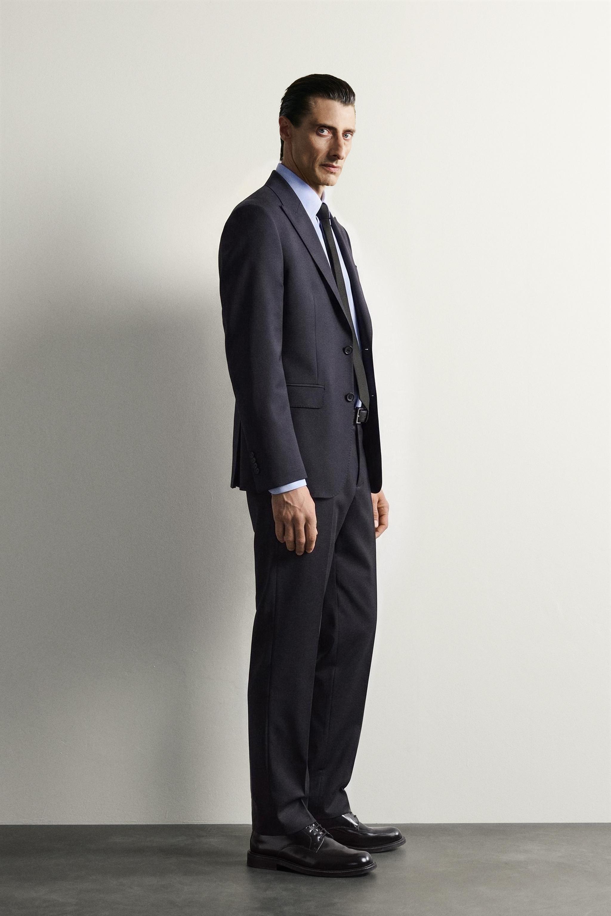 100% WOOL SUIT TROUSERS — Navy blue