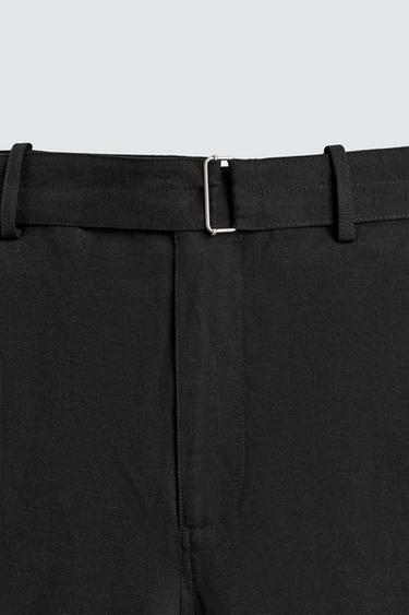 RELAXED FIT VISCOSE - LINEN TROUSERS WITH BELT - Black by Zara - Image 8