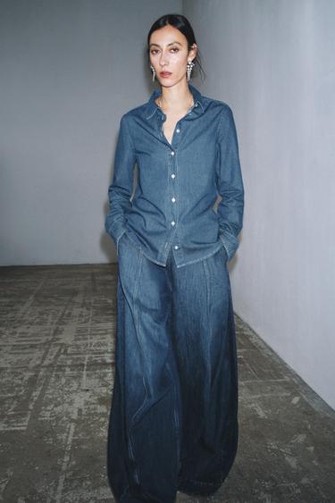 ПРИТАЛЕННАЯ ДЖИНСОВАЯ РУБАШКА — ZW COLLECTION — СИНИЙ от Zara