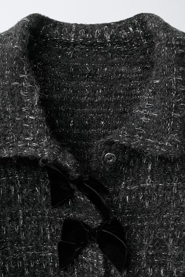 CARDIGAN WITH SHIMMER AND VELVET BOWS - Anthracite Grey by Zara - Image 2