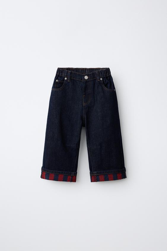 Zara STRIPED TURN-UP HEM BAGGY JEANS - Blue - Image 0