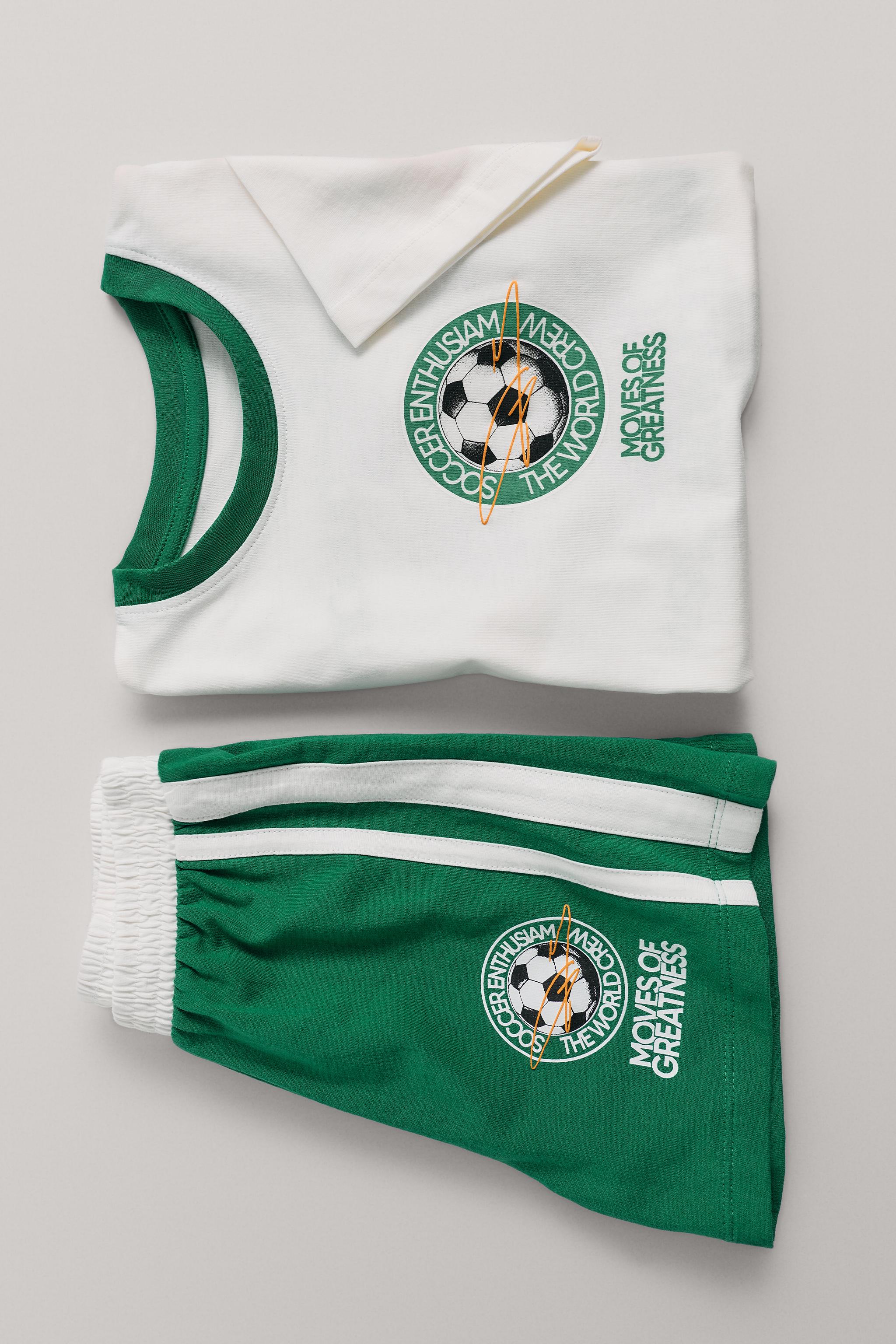 6-14 YEARS / FOOTBALL PRINT PYJAMAS — Green
