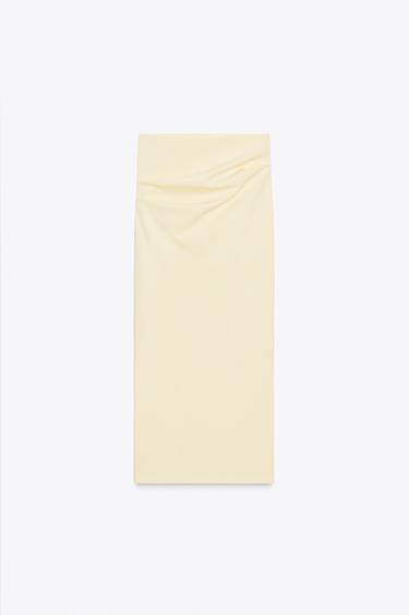 Zara TEXTURED MIDI SKIRT - Yellow