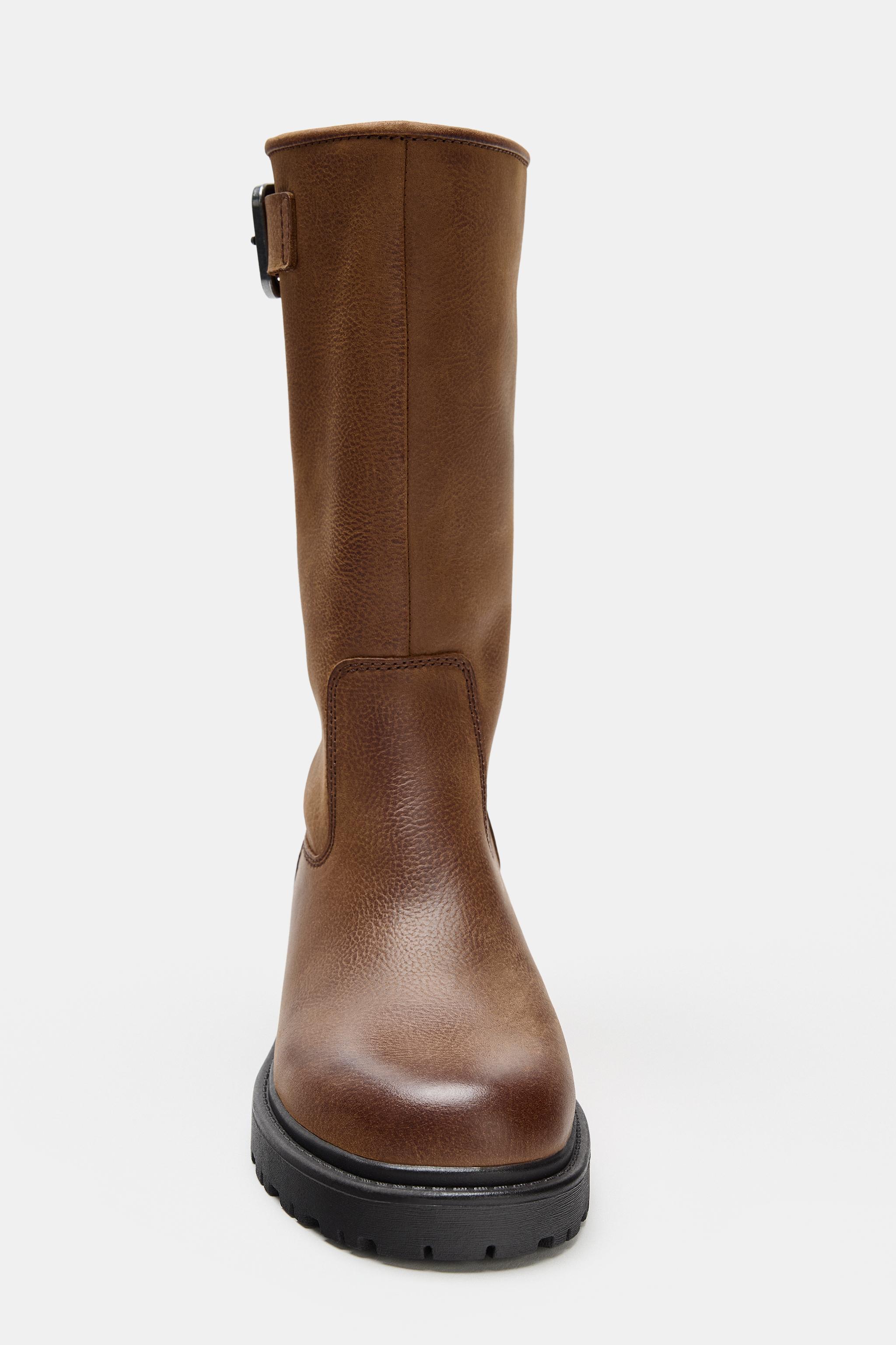 Женские ботинки Zara LEATHER BUCKLE BOOTS — фото 5
