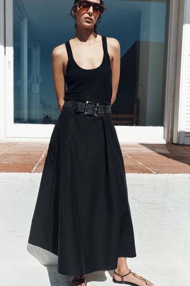 BELTED LAYERED MIDI SKIRT - Black by Zara - Image 3